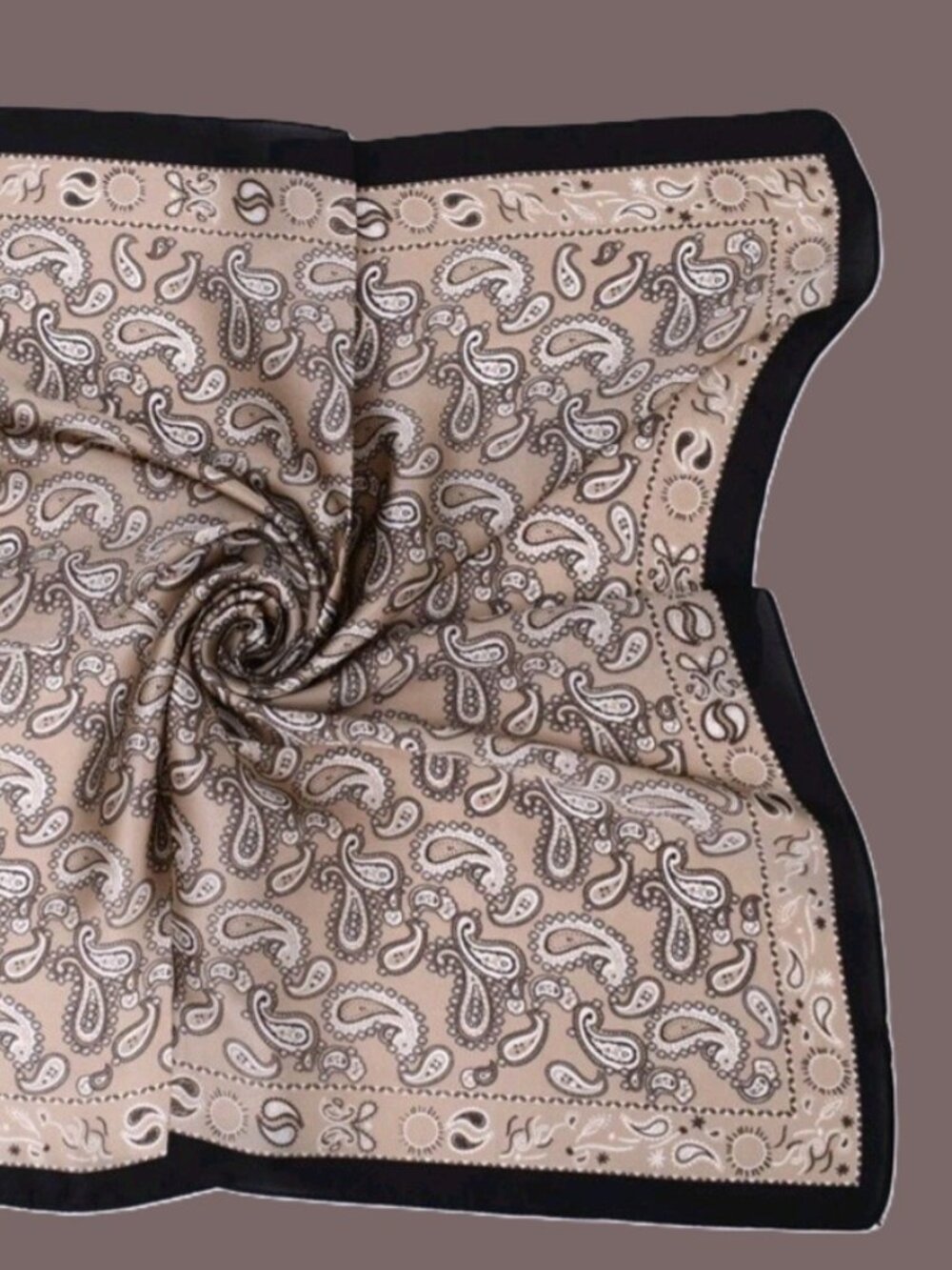 CREAM B & W Bandana Poly-Silk 27” Square SCARF by ORNAMENTS NEW